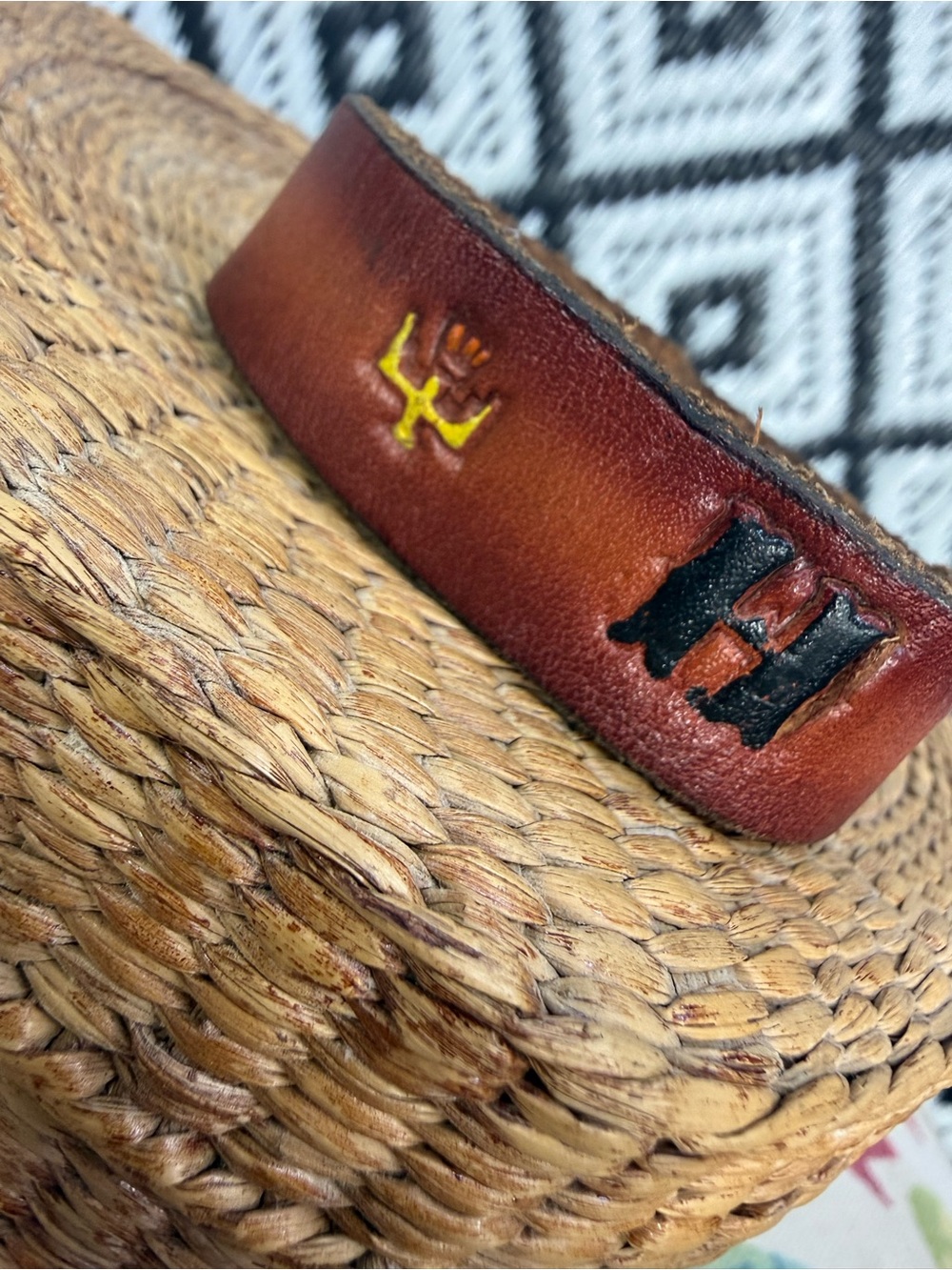 Vintage Hand-Tooled Leather Cuff Bracelet with “H”